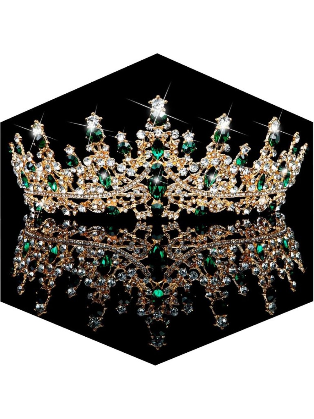 Women's Green Crystal Queen Crown Tiara Wedding Prom Princess Headpiece